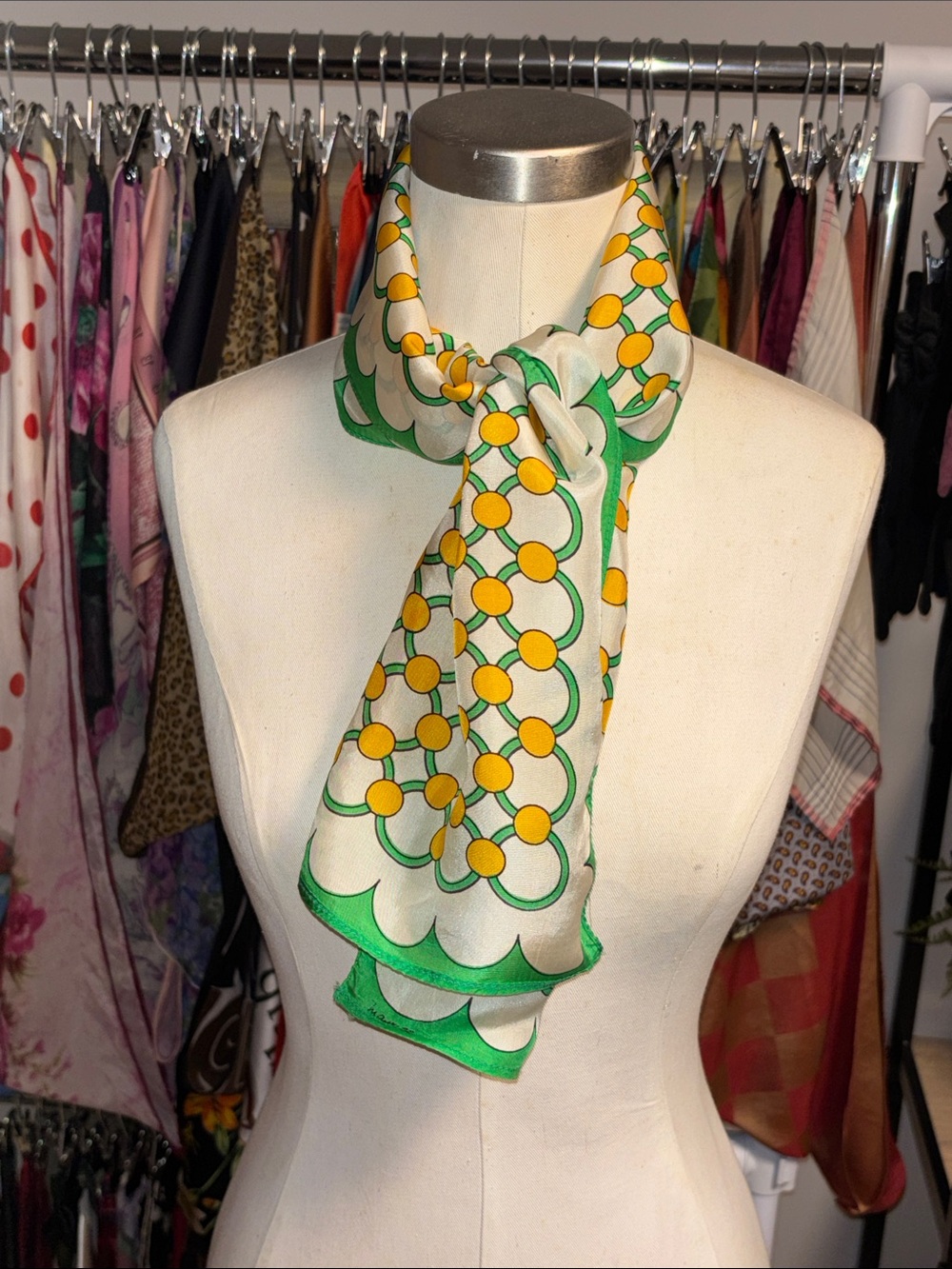 Vintage Maurice silk scarf green and yellow